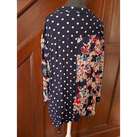Studio Nouveau Womens 3X Polka Dot & Floral Button-Down Blouse - Picture 2 of 8